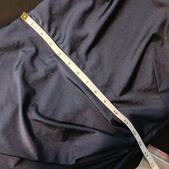 NEW Cynthia & Sahar Zaara One-Shoulder‎ Stretch Satin Dress Midnight Navy Blue M - Picture 9 of 11